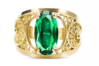 Emerald 14K Yellow gold Ring Vintage style vrc057y